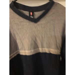 Vintage Levi's Men's Black & White Striped Sweater V Neck Size Small